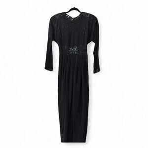 Vintage D’ore Sz4 80s/90s Black Silk Dress Beaded Sequined Formal